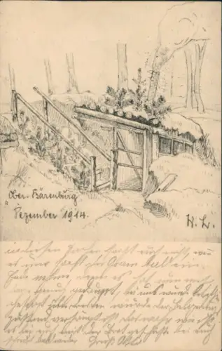 Oberbärenburg-Altenberg (Erzgebirge) Handgezeichneter Unterstand Ober-Bärenburg 1914