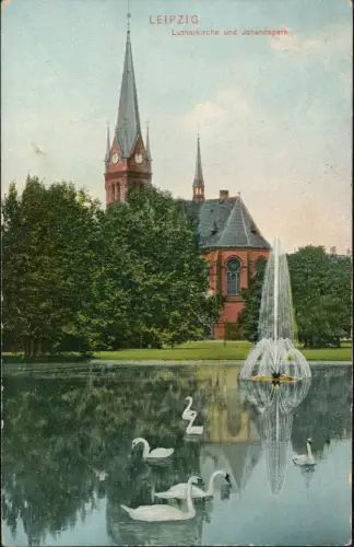 Ansichtskarte Leipzig Lutherkirche und Johannapark 1906