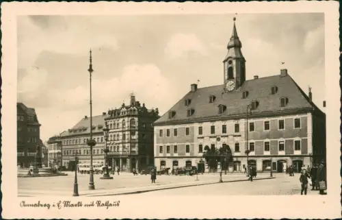 Ansichtskarte Annaberg-Buchholz Marktplatz mit Rathaus 1935