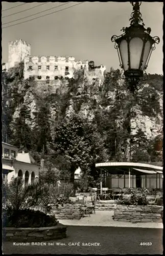 Ansichtskarte Baden (bei Wien) CAFÉ SACHER Außensitz 1960