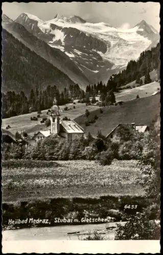 Ansichtskarte Medraz Heilbad Medraz, Stubai mit Gletscher 1955