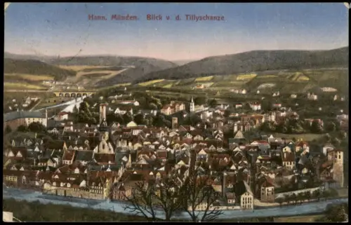 Ansichtskarte Hann. Münden Panorama-Ansicht Blick v. d. Tillyschanze 1924