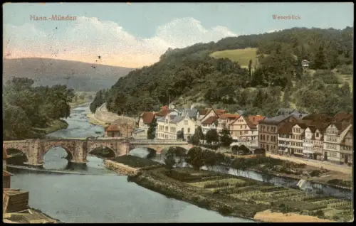 Ansichtskarte Hann. Münden Panorama-Ansicht Weserblick Brücke Weser 1910