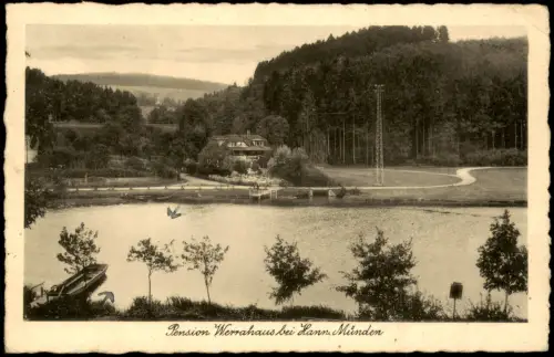 Ansichtskarte Hann. Münden Pension Werrahaus Teich Panorama Blick 1934