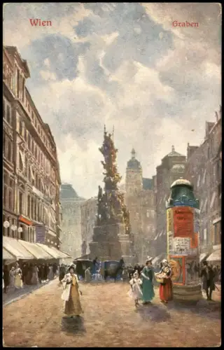 Ansichtskarte Wien Graben, Litfaßsäule Künstlerkarte 1917   Feldpost