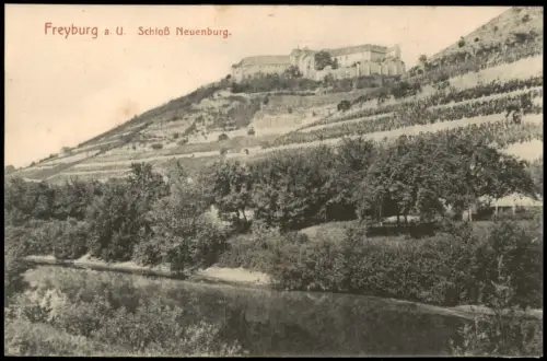 Freyburg (Unstrut) Blick über den Fluß auf Schloss Neuenburg 1912
