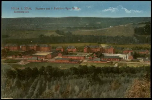 Ansichtskarte Pirna Kaserne des 5. Feld-Art.-Rgts. No. 64. Exerzierplatz. 1912