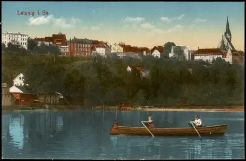 Ansichtskarte Leisnig Stadt - Ruderer auf dem Fluß 1915