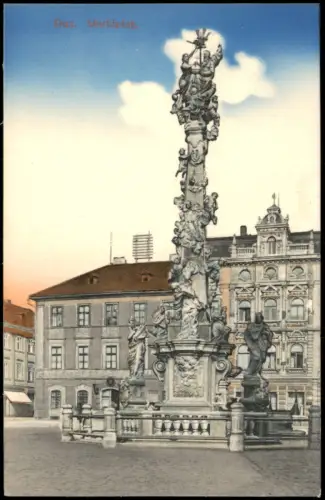 Postcard Dux Duchcov Marktplatz mit Dreifaltigkeitssäule 1912