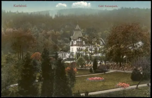 Postcard Karlsbad Karlovy Vary Café Kaiserpark 1912