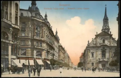 Postcard Budapest Kossuth Lajos-Gasse mit Franziskanerkirche 1910
