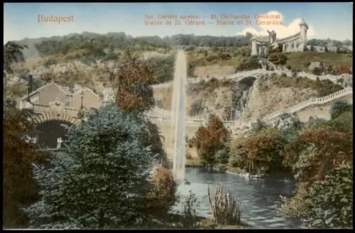 Postcard Budapest St. Gerhardus-Denkmal mit Fontäne 1910