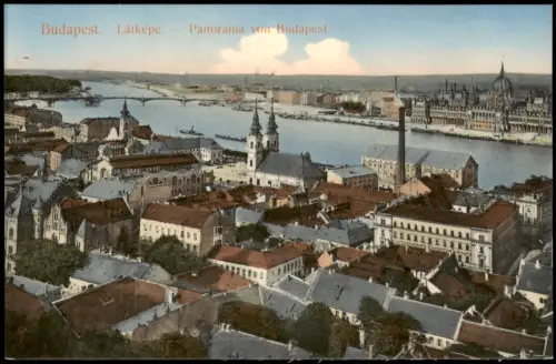 Postcard Budapest Panorama-Ansicht mit Donau und Parlament 1910