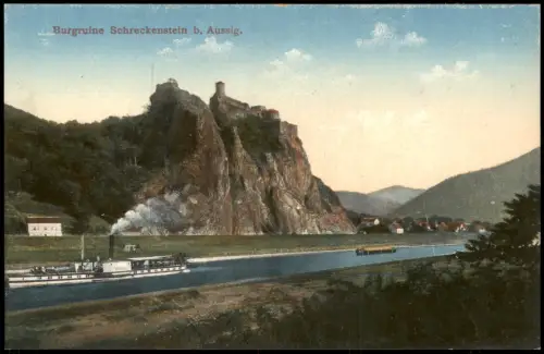 Schreckenstein Elbe Aussig Střekov Ústí nad Labem Burgruine Schreckenstein 1912