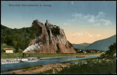 Schreckenstein Elbe Aussig Střekov Ústí nad Labem Burgruine Schreckenstein 1912
