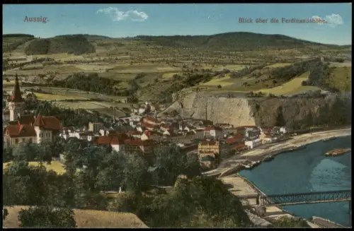 Aussig Ústí nad Labem Blick von der Ferdinandshöhe auf Fluss und Stadt 1912