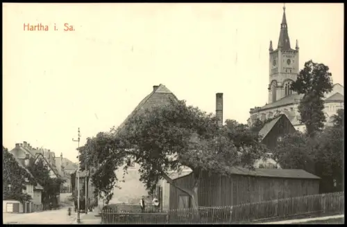 Ansichtskarte Hartha Ortsansicht mit Stadtkirche 1912