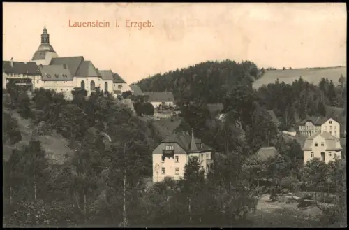 Lauenstein (Erzgebirge)-Altenberg  Stadtansicht mit Schloss und Kirche 1911