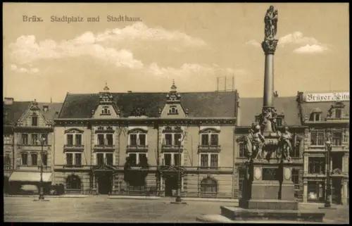Postcard Brüx Most Stadtplatz mit Stadthaus und Mariensäule 1912