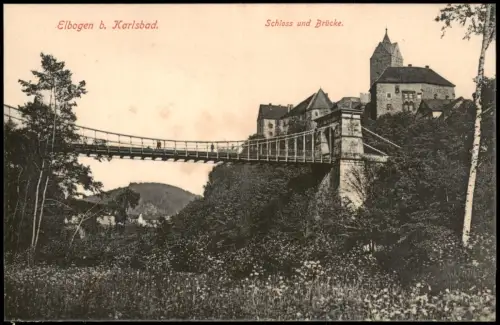 Postcard Elbogen (Eger) Loket Schloss und Kettenbrücke 1910