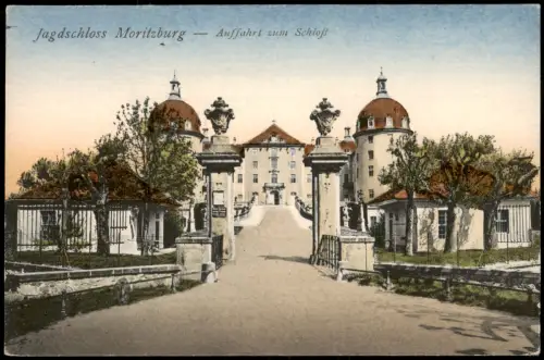 Ansichtskarte Moritzburg Jagdschloss, Auffahrt zum Schloss 1912