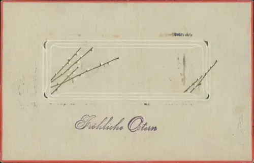 Ostern Easter Schlichtheit Weidenkätzen Holzimitat 1907 Prägekarte