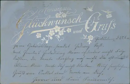 Künstlerkarte Glückwunsch und Gruß Brieftauben 1900 Prägekarte
