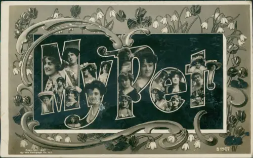 Ansichtskarte  Art Nouveau JUGENDSTIL Buchstaben Collage Fotokunst Frauen 1907