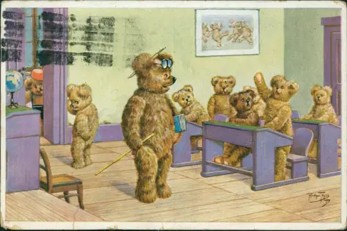Tiere als Menschen (Künstlerkarten) Andromorphische Karte Bärn Schule 1929