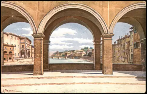 Cartolina Florenz Firenze Archi del Ponte Vecchio 1910