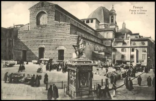 Cartolina Florenz Firenze Piazza e Chiesadi S. Lorenzo 1910