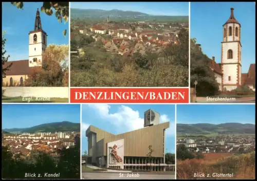 Denzlingen Mehrbild-AK mit Kirche, St. Jakob, Glottertal, Storchen-Turm 1980