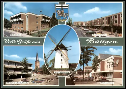 Büttgen-Kaarst Mehrbild-AK mit Altenheim, Rathausplatz, Alte Windmühle 1970