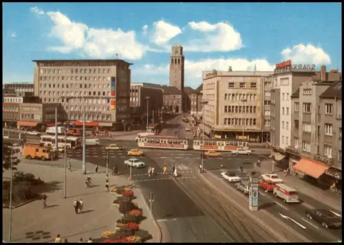 Mülheim an der Ruhr Stadtmitte, Kreuzung Verkehr Autos Tram Straßenbahn 1965