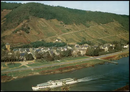 Ansichtskarte Moselkern Panorama-Ansicht Mosel Schiff passiert den Ort 1973