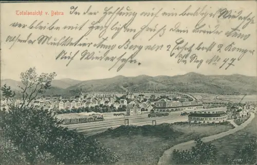 Ansichtskarte Bebra Künstlerkarte Stadt Bahnhof 1915