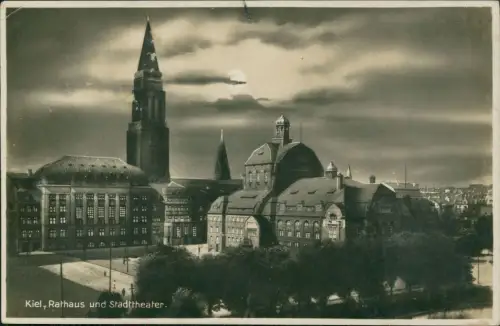 Kiel Rathaus und Stadttheater Fotokunst Stimmungsbild bei Mondschein 1932