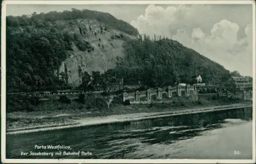 Ansichtskarte Porta Westfalica Der Jacobsberg mit Bahnhof 1931