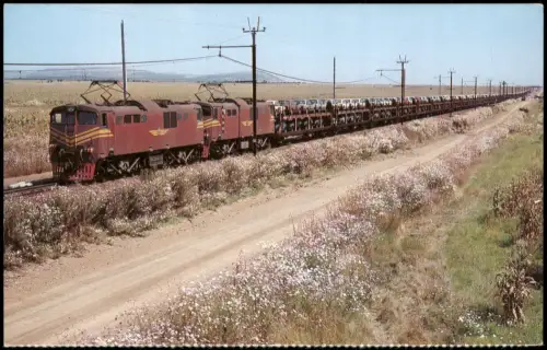 Ansichtskarte  Eisenbahn-Autotransportzug, bei Fochville Transvaal 1975