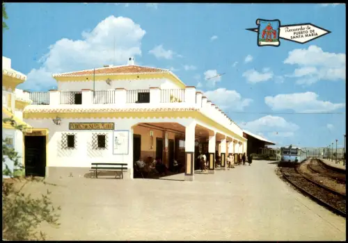 El Puerto de Santa María Bahnhofsgebäude mit Bahnsteig und Triebwagen 1965