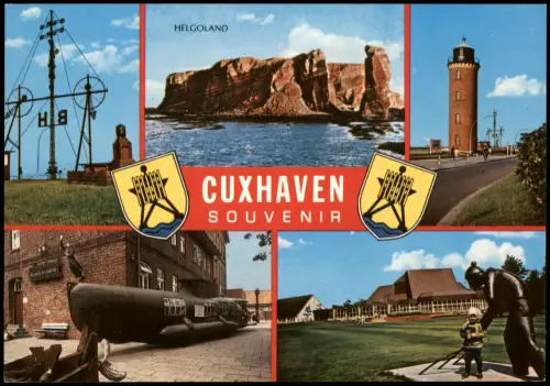 Cuxhaven Mehrbildkarte mit Helgoland, Leuchtturm, U-Boot Museum 1975