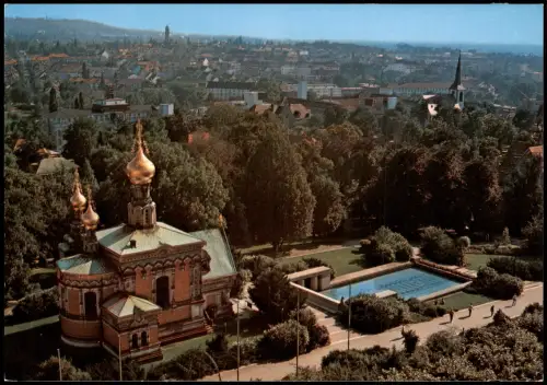 Ansichtskarte Darmstadt Russische Kapelle mit Stadtpanorama 1980