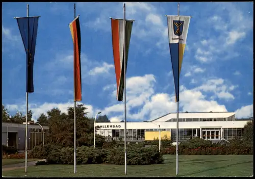 Ansichtskarte Castrop-Rauxel Fahnen-Masten vor dem Hallenbad 1970