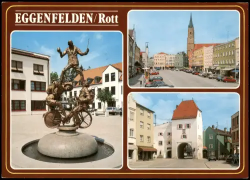 Eggenfelden Mehrbildkarte mit 3 Ortsansichten, Radfahrer-Denkmal 1980