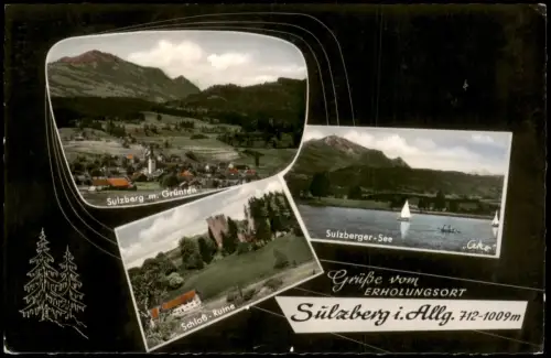 Sulzberg (Oberallgäu) Mehrbildkarte Umland-Ansichten Sulzberger-See und Schloß 1959