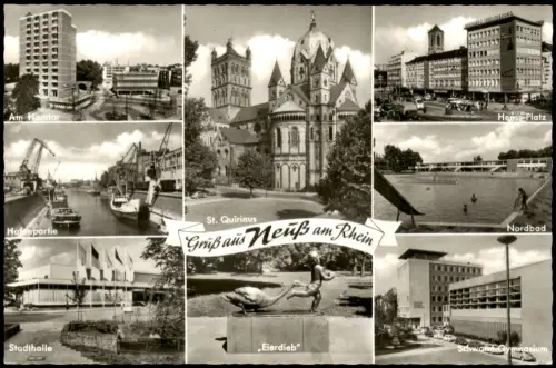 Neuss Mehrbild-AK mit Hafenpartie Stadthalle Hamtor  Schwann Gymnasium 1960