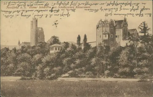 Ansichtskarte Saalfeld (Saale) Hoher Schwarm mit Schlösschen Kitzerstein 1921
