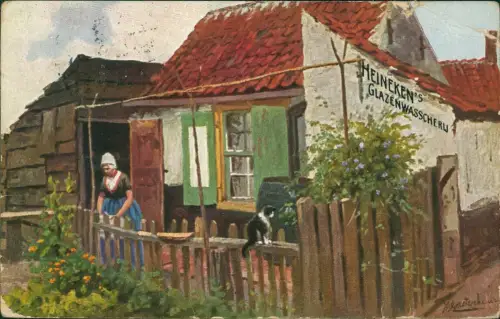 Postkaart .Niederlande Werbekarte Dutch Heineken's Glazenwasscherij 1908