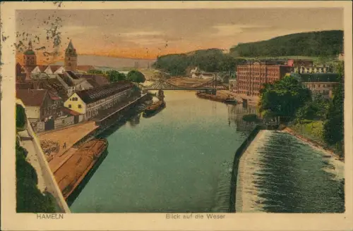 Ansichtskarte Hann. Münden Blick auf die Weser 1921