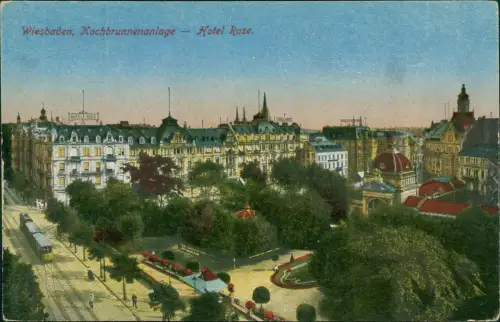 Ansichtskarte Wiesbaden Kochbrunnenanlage Hotel Rose. 1919